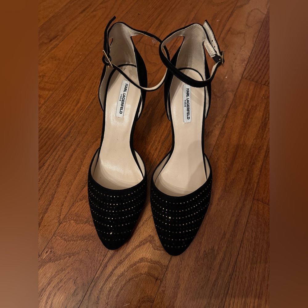 Karl Lagerfeld Black Heels with Gold Studs size 10